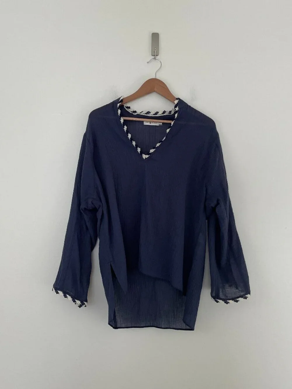 Tory Burch Crinkle Gauze Beach Cover Up Shirt in Navy Size Small